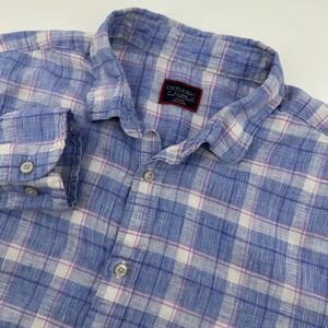 UNTUCKit Berardo WR Linen Shirt XL Slim Fit Blue Purple Plaid 40838 Mens